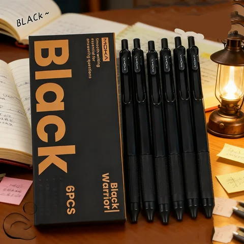 Penna gel creativa da 6 pezzi in bianco e nero, penna gel nera per studenti, penna pratica nera liscia ad asciugatura rapida da 0,5 m