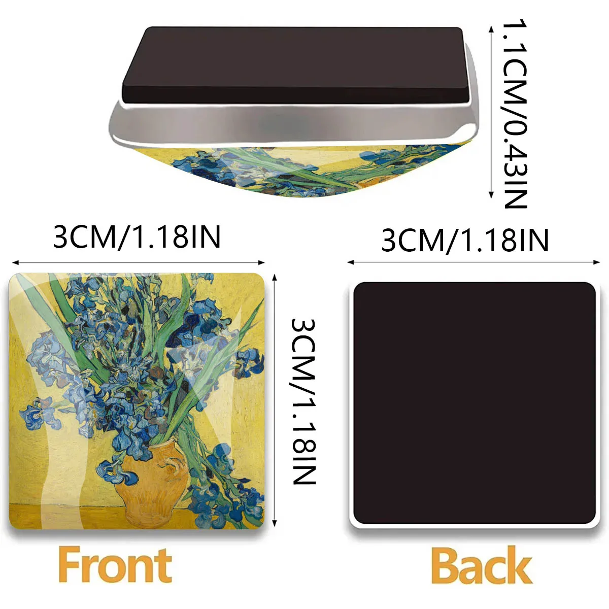 1PC 30MM Square Van Gogh's Oil Paintings Pattern Glass Refrigerator Sticker Van Gogh's Oil Painting Home Decoration BirthdayGift