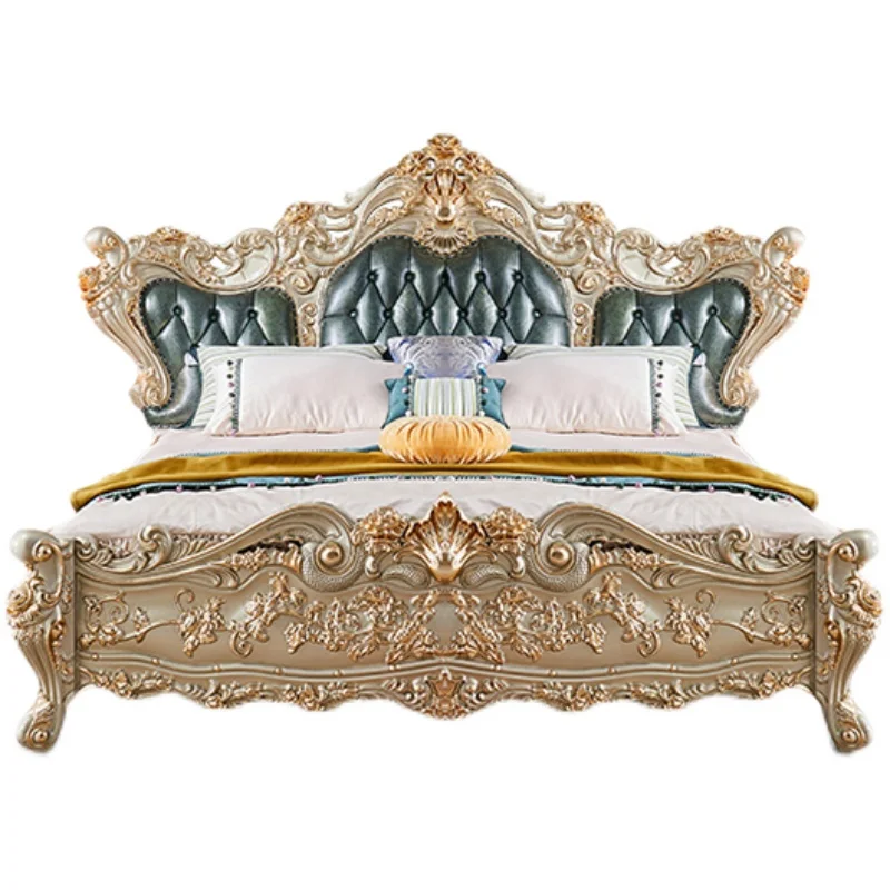 Unique Oak Double Bed Elegant European Modern Storage Queen Bed Luxury Princess Comferter Le Lit Pour 2 Personnes Bedroom Set