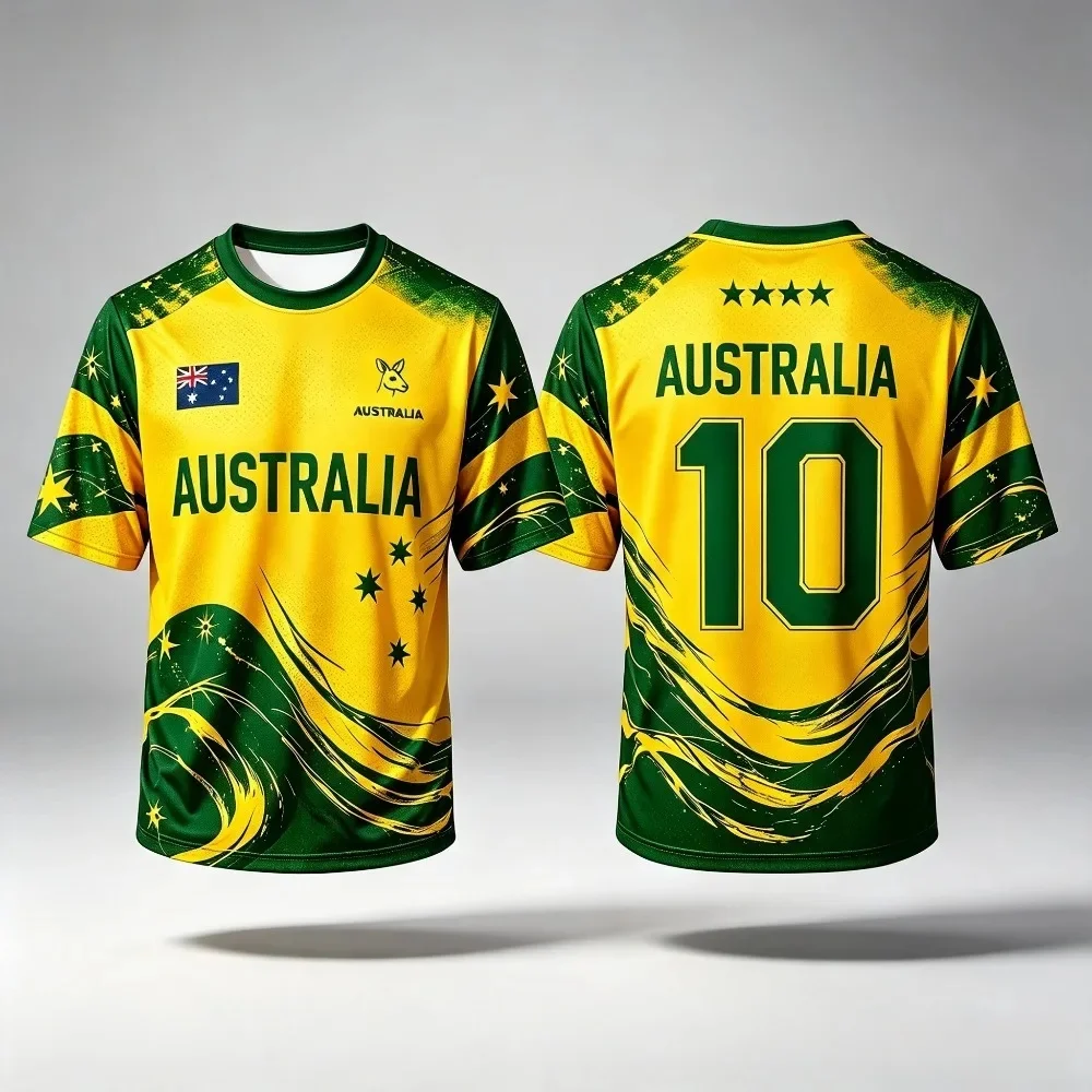 2026 Men Australia Fans Soccer Jersey Short Sleeve Round Neck Number 10 Football T-shirt 3D Print Breathable Sports Training Tee