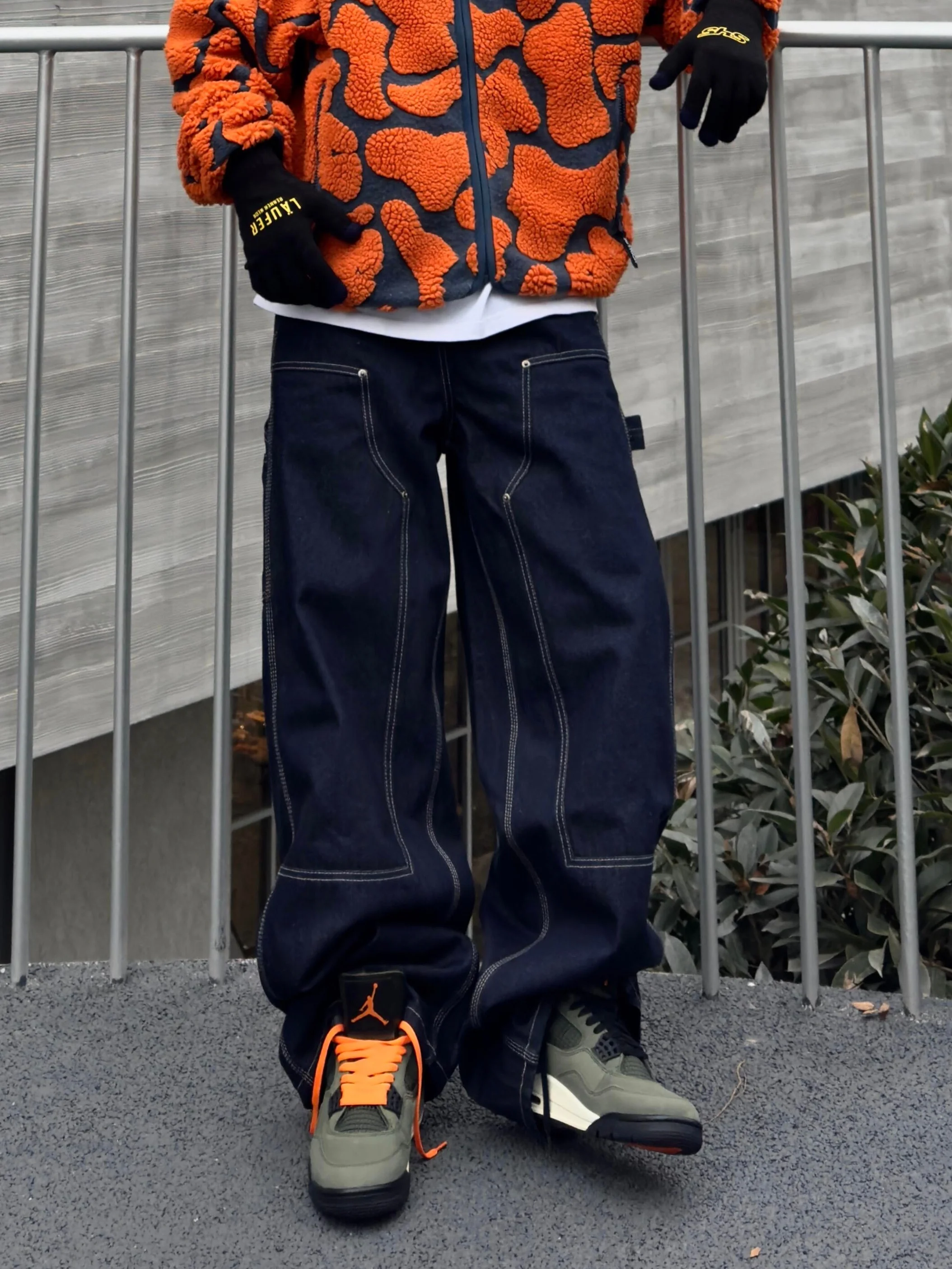 

Американские винтажные рабочие брюки American Sle Baggy Hard Core Haome Original Color Deep Blue для мужчин, прямые, свободные, широкие штанины, из плотной ткани, длинные