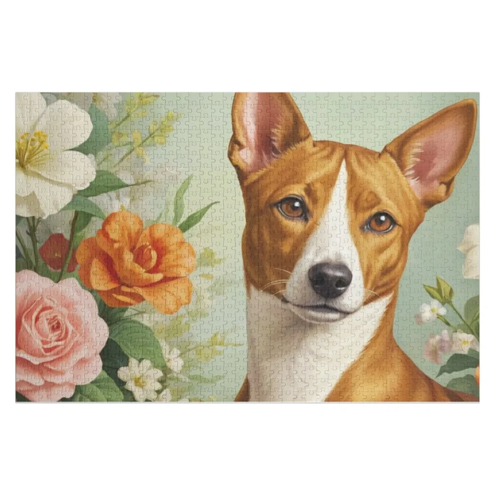 

Basenji Floral Painting Art Jigsaw Puzzle Custom Name Child Toy Photo Personalized Gifts Personalised Jigsaw Puzzle