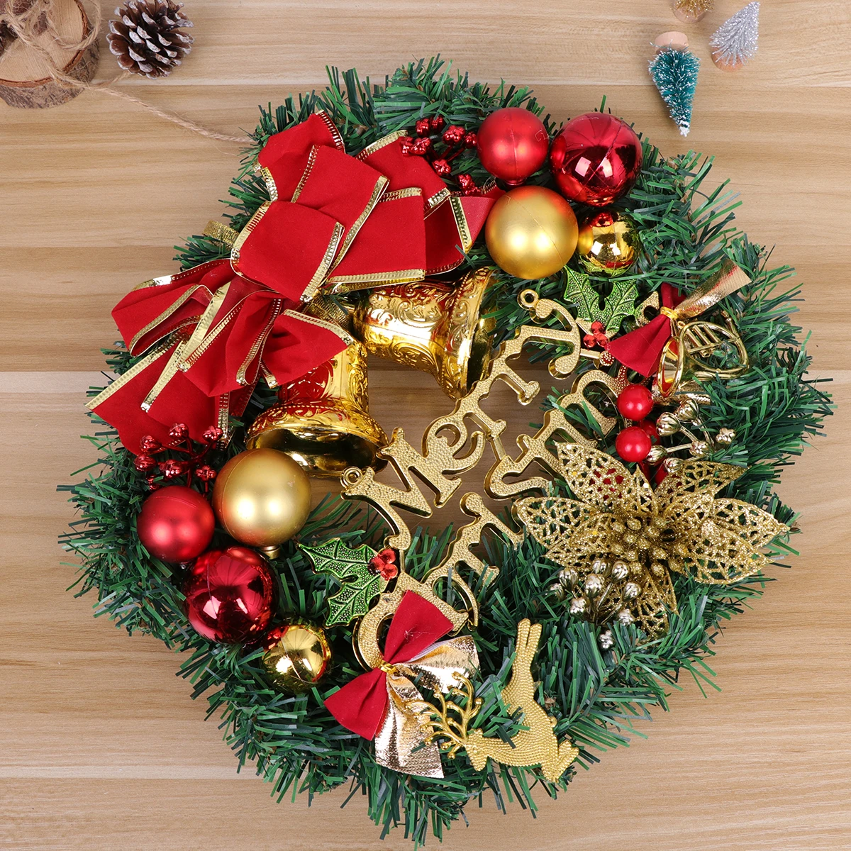 

Garland Wreath Christmas Ornaments Xmas Decor Flower Artificial Craft Door Crown Window Ball