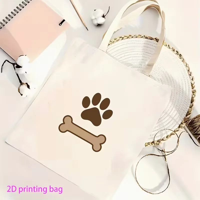 Orange Tiger Stripe Paw Print Canvas Tote Bag Reusable Shoulder Handbag Wild Animal Pet Pattern Shopping Travel Daily Bag