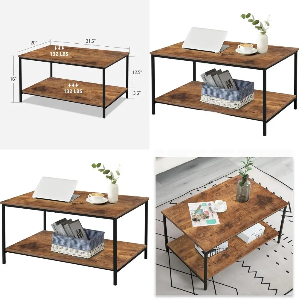 

Compact Brown Wooden and Metal Coffee Table with Storage for Cozy Living Spaces