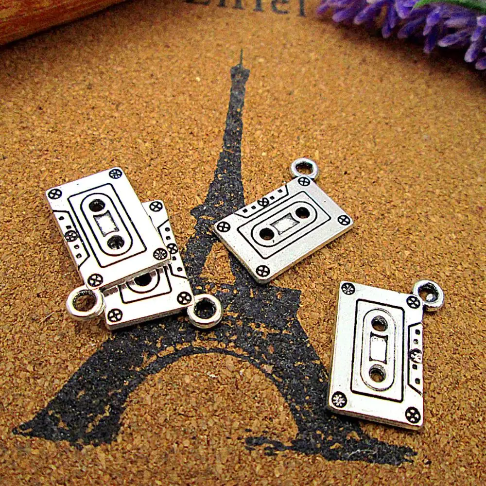 48pcs/lot--24x13mm Radio Cassette Tape Charms For Jewelry Making DIY Findings Antique Silver Color Alloy Pendants