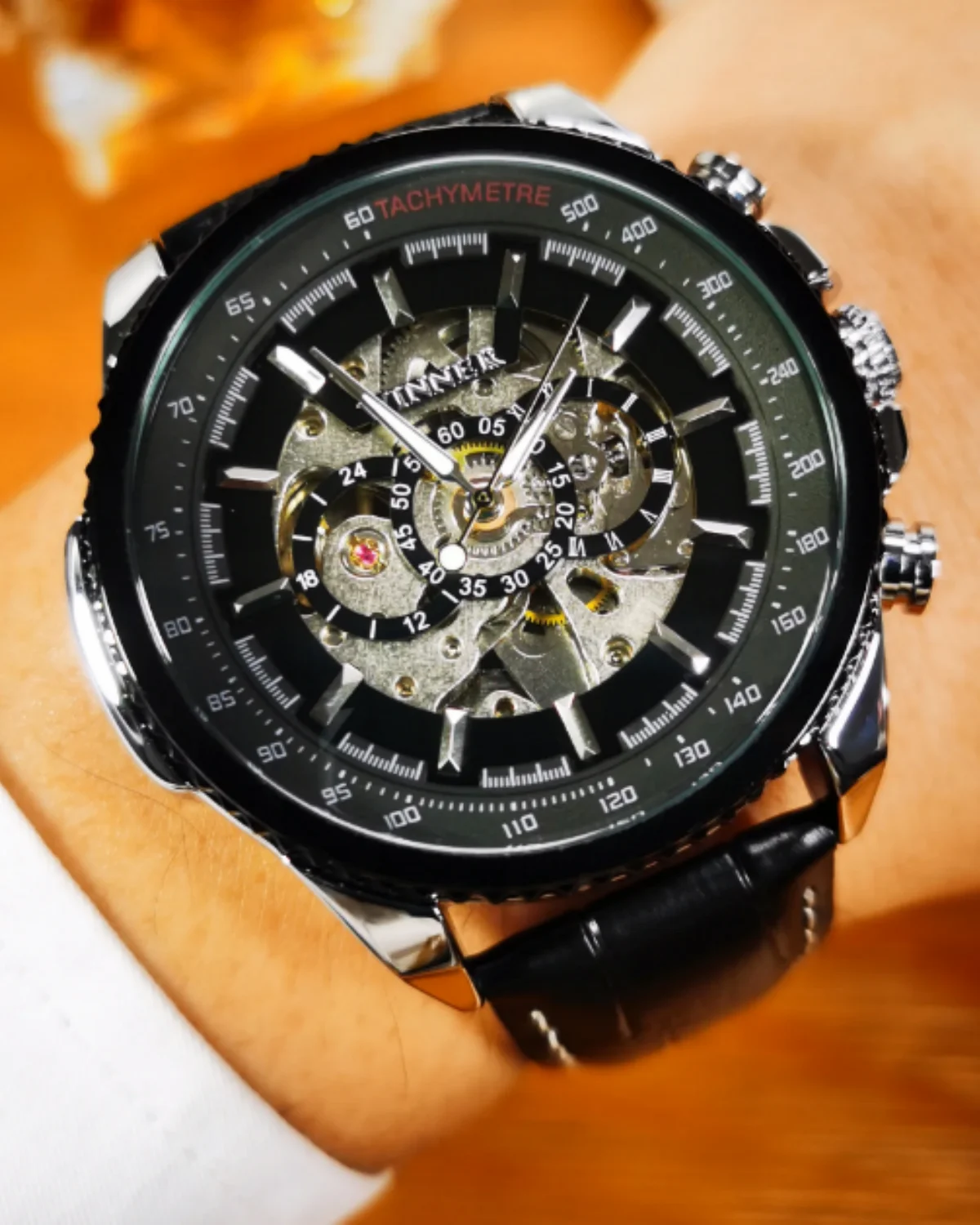 

Военные автоматические часы со скелетом для мужчин, светящиеся указатели, спортивные механические часы в стиле стимпанк, роскошный брендовый кожаный ремешок