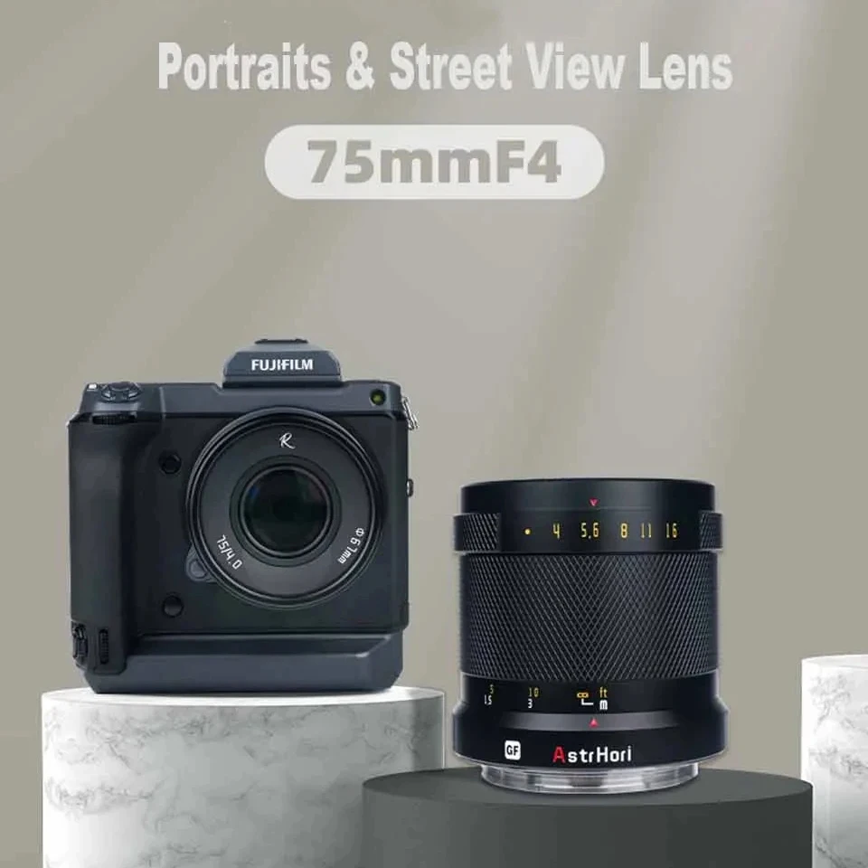 AstrHori 75mm F4 Manual Focus Telephoto Lens for Portrait Photography compatible with Fuji GFX100 GFX50S GFX50R