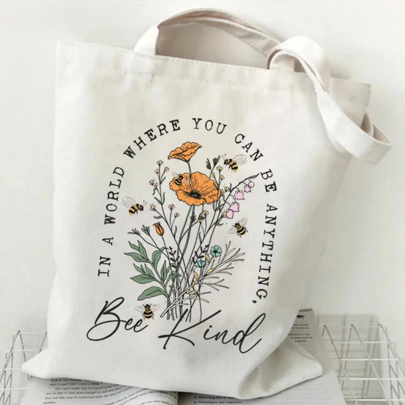 Sunflower Bee Canvas Tote Bag "Spreand Kindness" Versatile Handbag for Commuter Work Student Class Underarm Women's Shoulder Bag