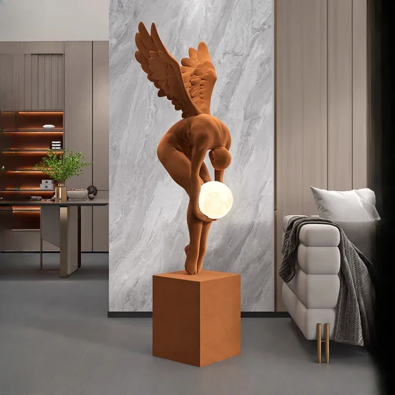 pp-132CM Indoor Decoration Angel Figure sculpture Modern Art Luxury Living Room Floor Ornaments Flocking Process Statue Decor