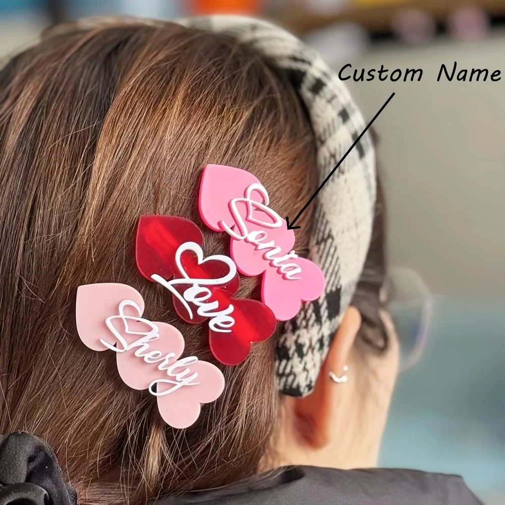 

Customized Name Valentine's Day Heart Hair Clips Multicolor Heart Glitter Sequin Heart Hairpins Wedding Party Hair Accessories