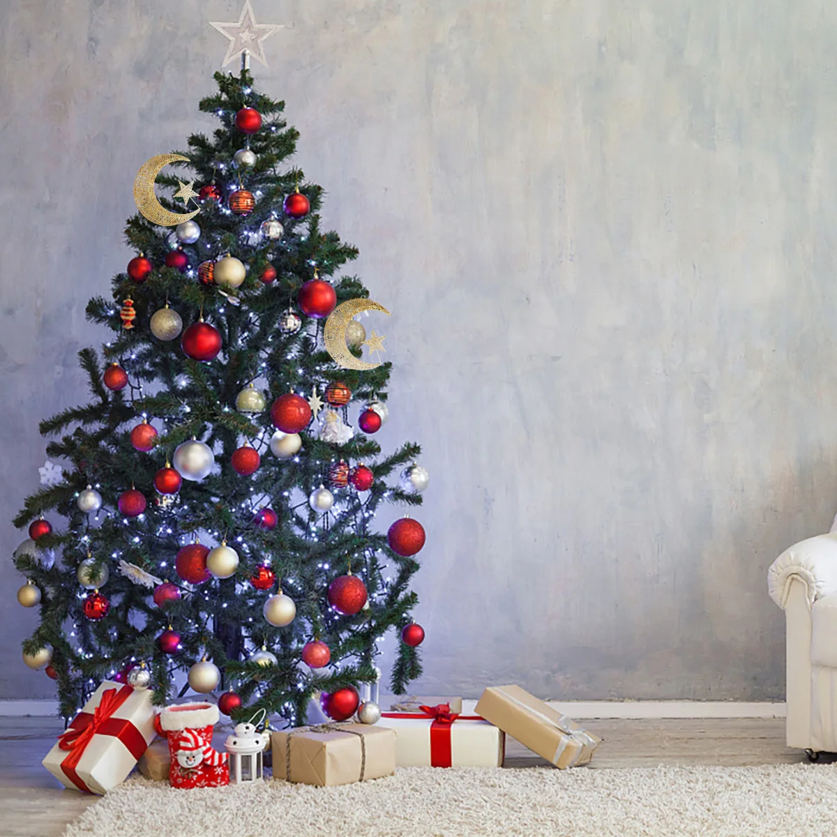 

1Pcs Christmas Iron Art Star Moon Hanging Ornament Decorative Pendant 35cm Garden Home Decor Festive Pendant Ornament Christmas