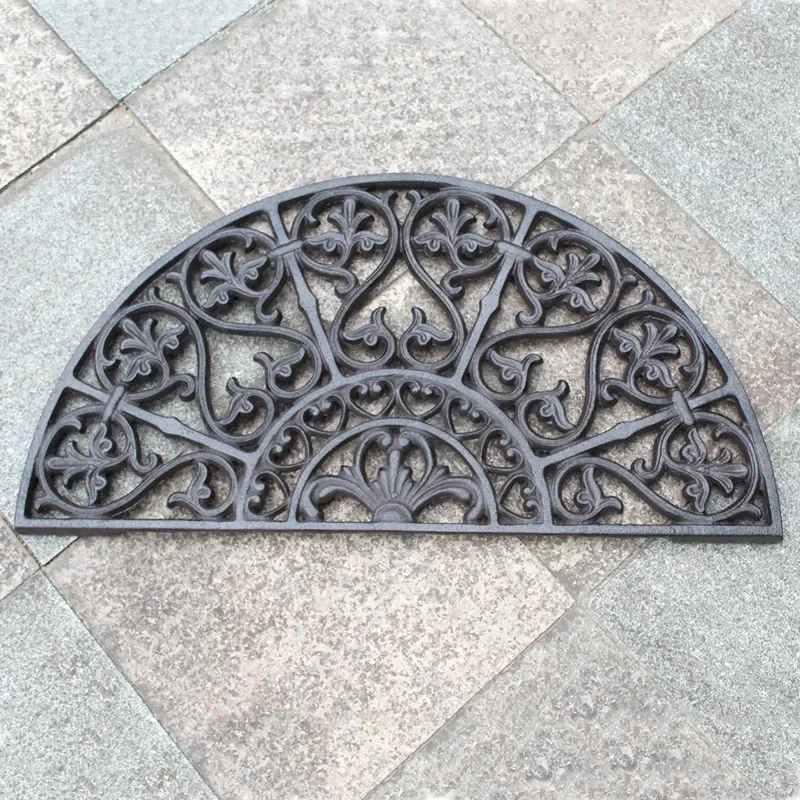 Large Semicircle Cast Iron Front Doormat Heavy Duty Non Slip Shoe Scraper Vintage Entrance Outdoor Mat Decor