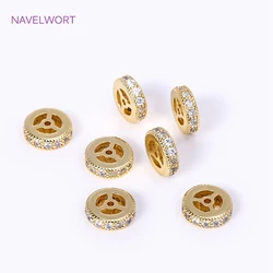 Brass 18K Gold Plated Round Wheel Bracelets Spacer Beads,Jewelry Making Supplies,Inlaid Zircon Spacer Beads DIY Accessories