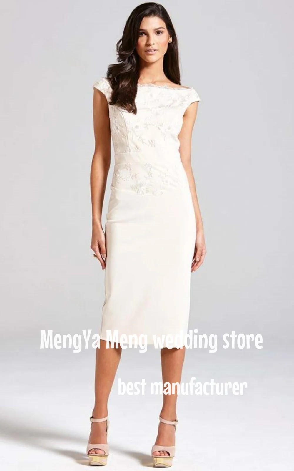 

ZHUISHU Elegant Mother of the Bride Dresses Sheath O-neck Lace Wedding Guest Gowns Applique Short Dress Women for Wedding Party