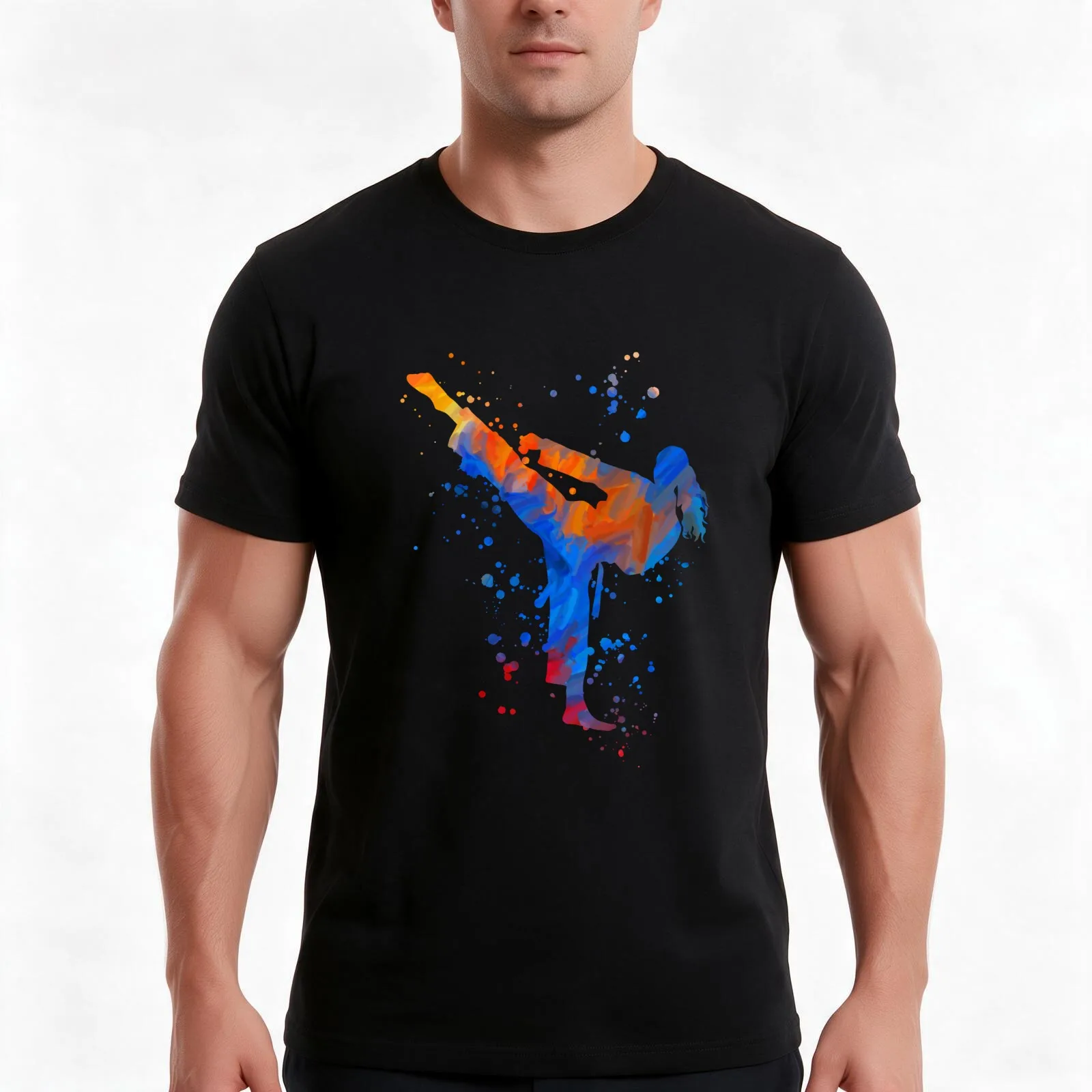 Karate figher girl T-Shirt, Summer Casual Cotton Tee, Oversized Streetwear Tops, Vintage Graphic Print, Loose Fit Short Sleeve