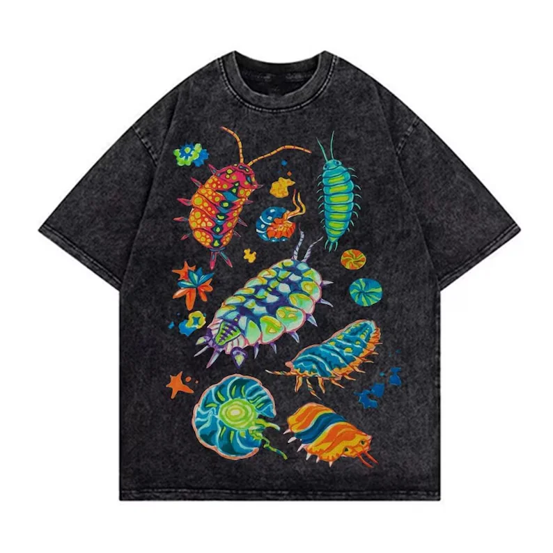 Vintage Colorful Insect Bug Print T-shirt Men Women Y2K Psychedelic Entomology Tee Casual Loose Fit Crew Neck Short Sleeve Top