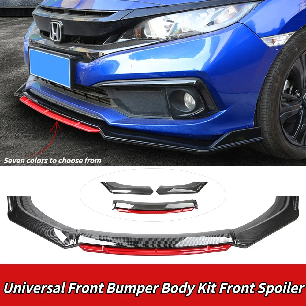 

3PCS New Style Car Front Bumper Lip Body Kit Spoiler Splitter Carbon Fibe Decorative Strip Bumper Canard Lip Splitter Universal