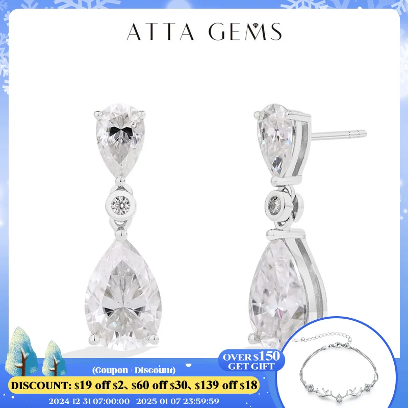 ATTAGEMS Pear Cut 5.03CT Moissanite Drop Earrings For Women Top Quality 925 Sterling Silver Engagement Wedding Fine Jewelry Gift