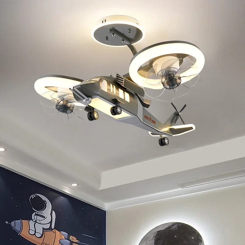 Kids Room Ceiling Light Boy Bedroom Light LED Creative Fan Airplane Light Kindergarten Decoration Cartoon Room Light