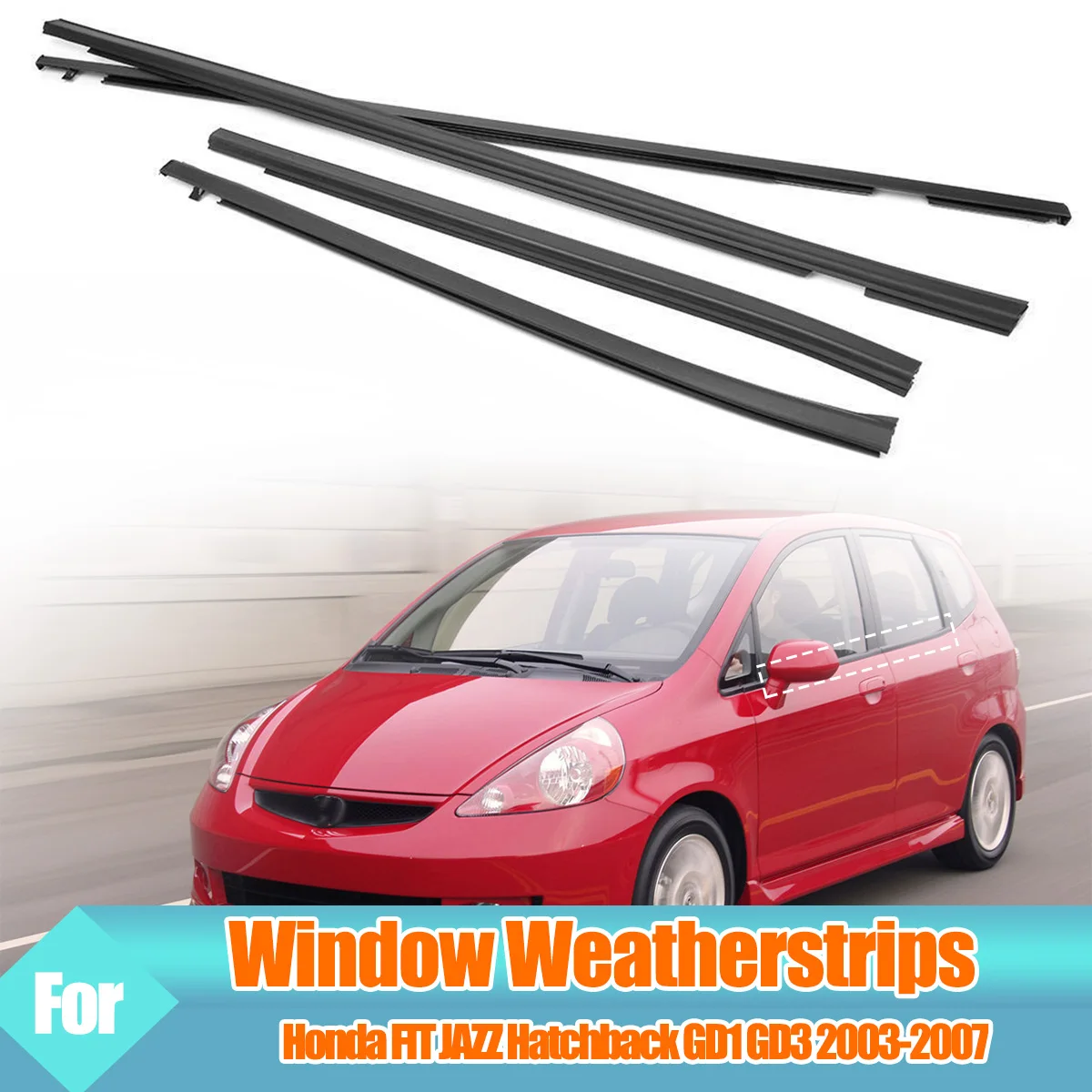 4 szt. Szyb samochodowych gumowa taśma uszczelniająca listwa drzwiowa pasek uszczelniający listwa wykończeniowa do Honda FIT JAZZ Hatchback GD1 GD3 2003-2007