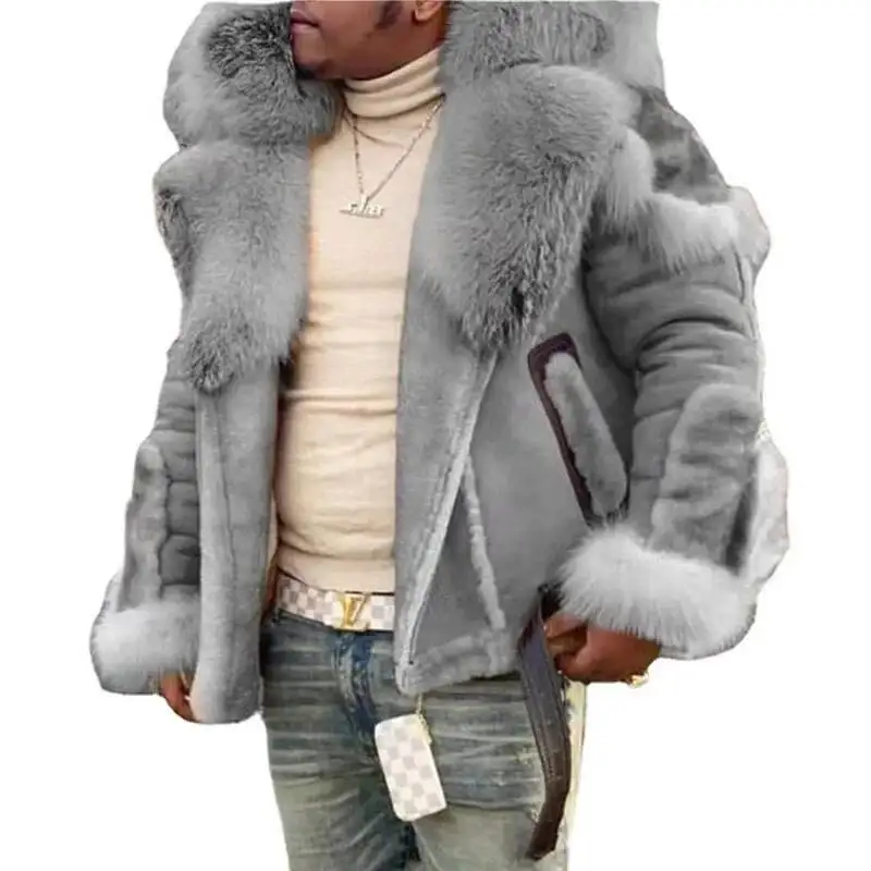 Thickened Men's Fleece Warmjacket Upgraded Version Long Sleeve Jacket Big Collar Fake Leather Fur Integrated