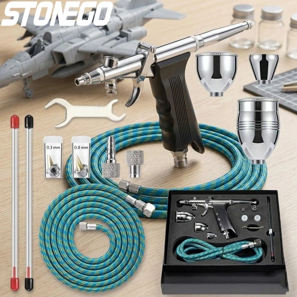 

Double Action Airbrush Kit 0.3mm 0.5mm 0.8mm Needles 2cc 5cc 13cc Cups Nail Art Cake Decorating Tattoo Painting Tools