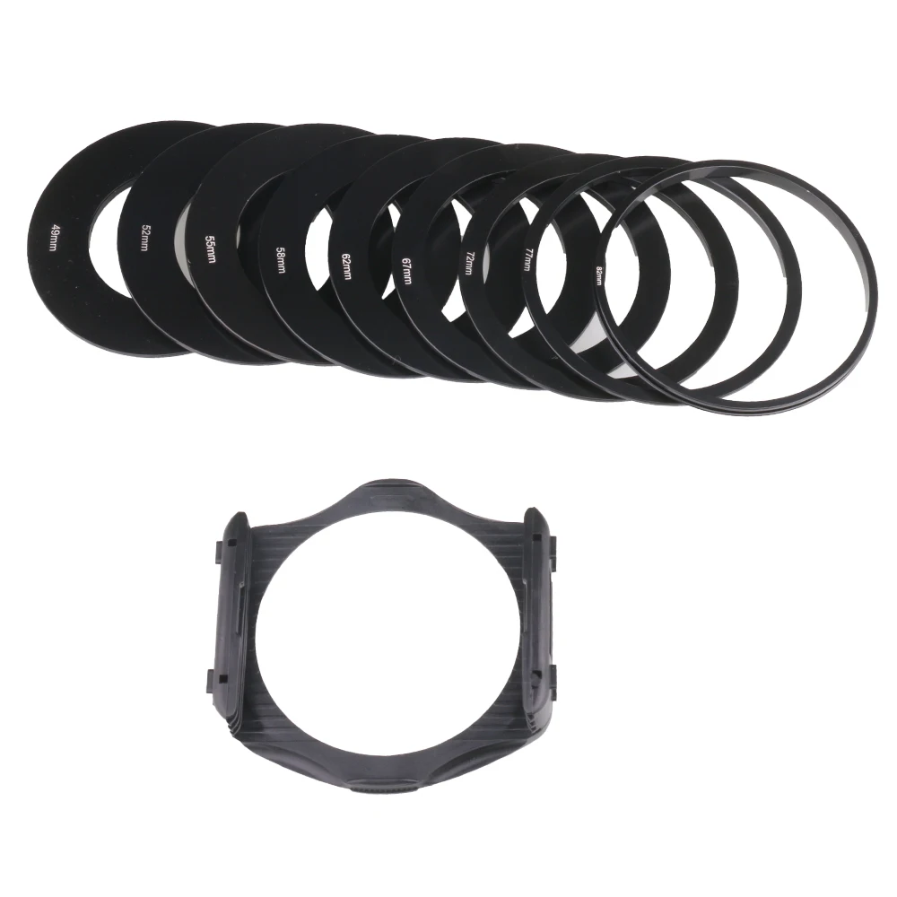 Juego de 10 adaptadores de anillo de 49, 52, 55, 58, 62, 67, 72, 77 y 82 mm + juego de soporte para filtro para la serie Cokin P para lentes de cámara Canon y Nikon