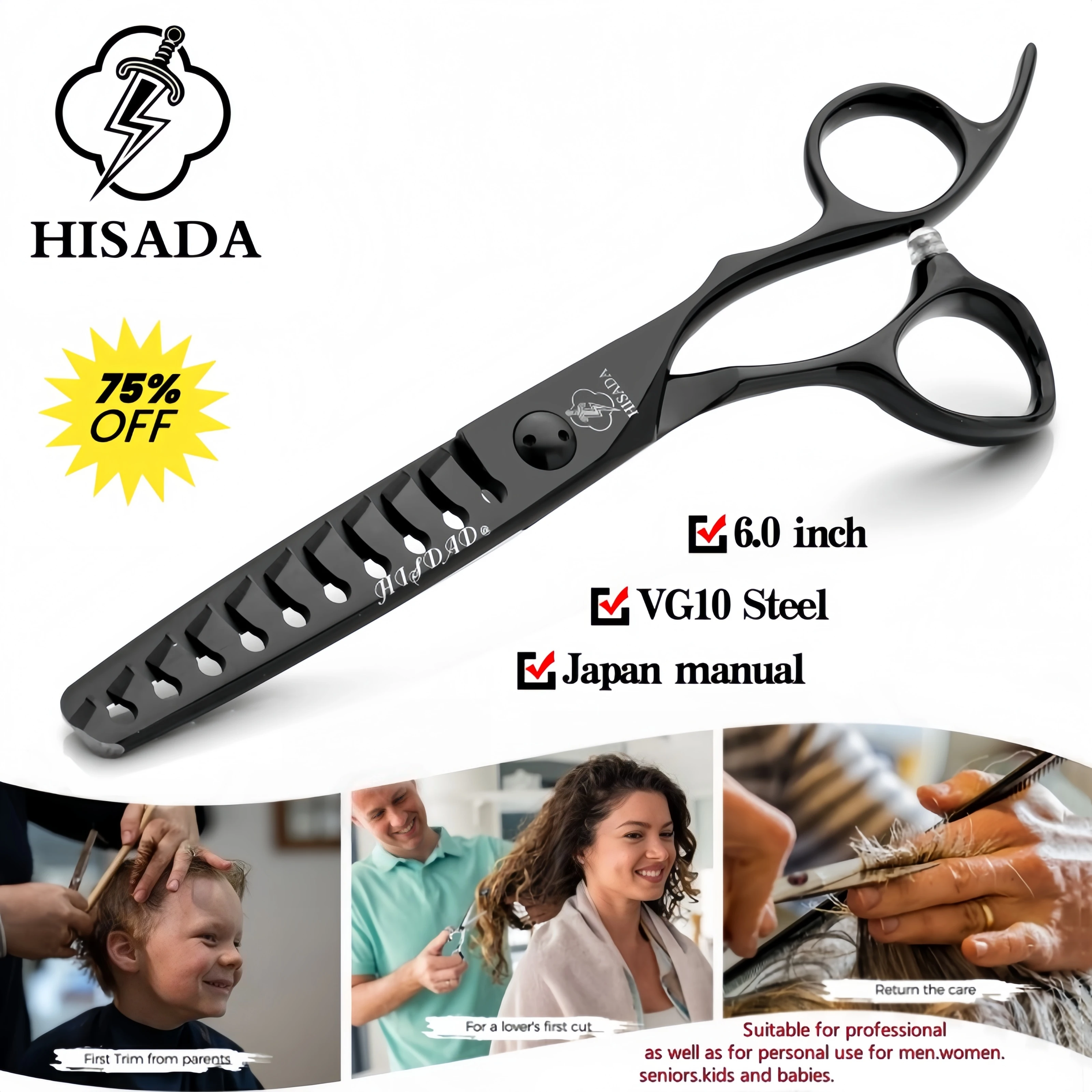 

HISADA Hair Thinning Scissors 6" with VG10 Steel, Extreme Sharpness & Precise Cuts Texturizing Shears, Barber Thinning Shears