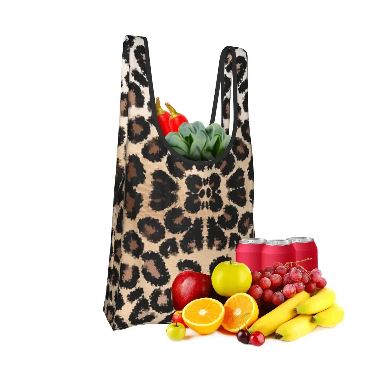 Cheetah Pattern Leopard Texture Print Portable Tote Shopping Bags Reusable Shopper Bag Grocery Handbag Shoulder Bag