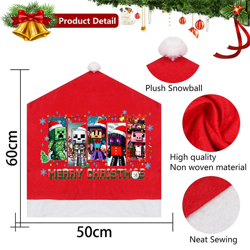 لعبة موضوع عيد الميلاد غطاء كرسي Minecrafted عيد الميلاد المورد ديكور المنزل جو احتفالي عيد الميلاد حفلة مطعم فستان #2