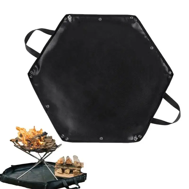 

Fire Pit Fireproof Mat Hexagonal Foldable Firewood Bag Ember Mat Heat Resistant Fireproof Pad With Hanger Ear For Camping BBQ
