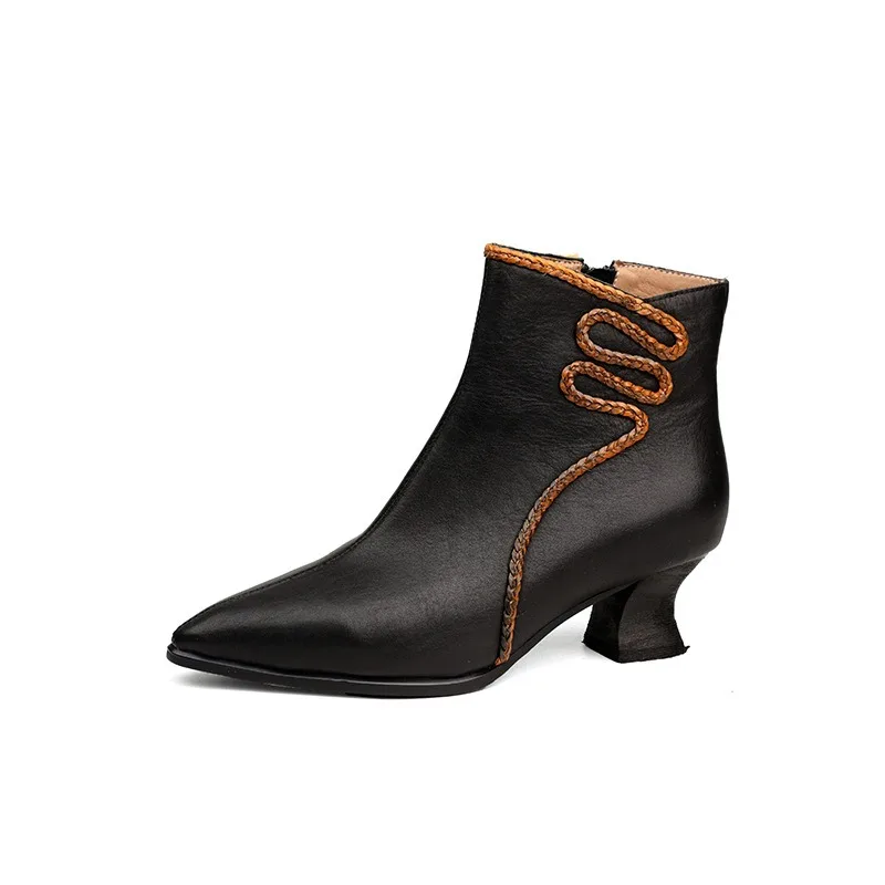 Birkuir Retro Pointed Toe Short Boots For Women Female Side Zip High Top Shoes Genuine Leather Luxury Soft Sewing Chelsea Boots image 6