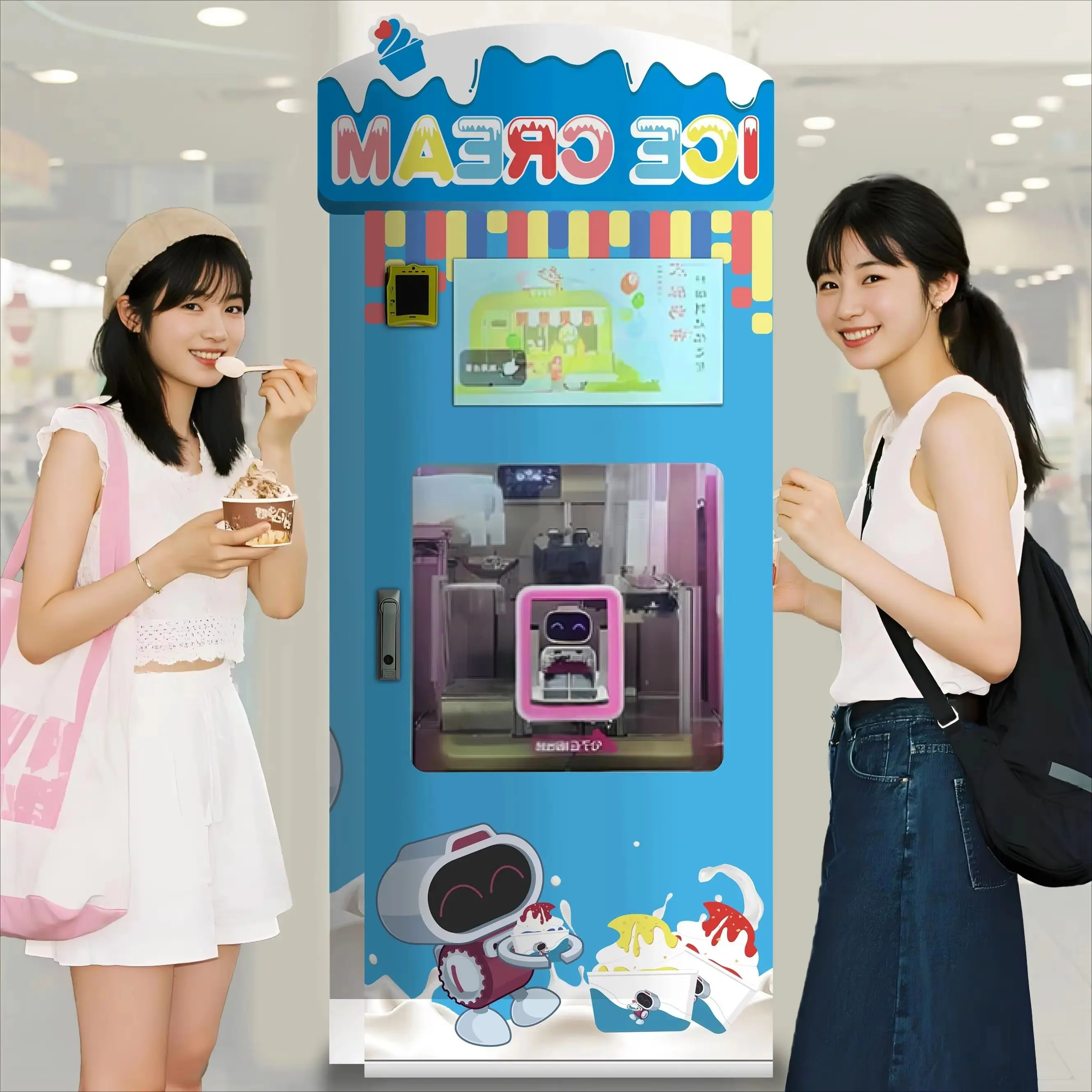 Coin Operated Frozen Dessert Vending Machine Double Twist Flavor Cloud Remote Management Convenience Store 24h Equipment