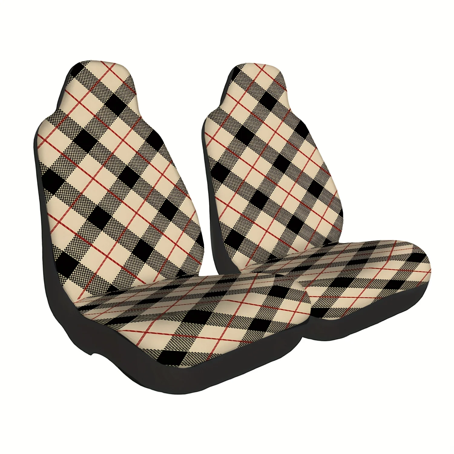 2pcs Fit Car Seat Covers For Autos, Trucks, Vans, SUVs & Sedans - Heavy-Duty & Checkerboard (Taxi) Pattern, Machine Washable, No