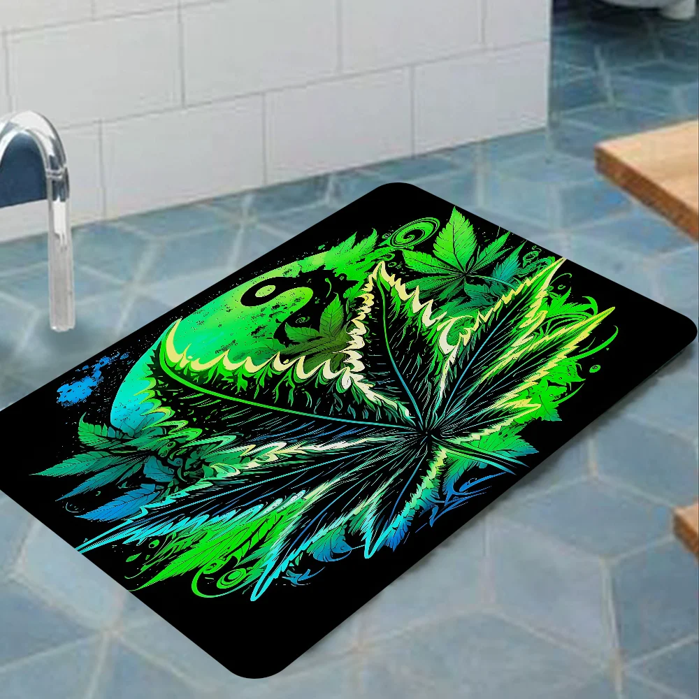 Weed Leaf Room Mats Anti-slip Absorb Water Long Strip Cushion Bedroon Mat Welcome Doormat