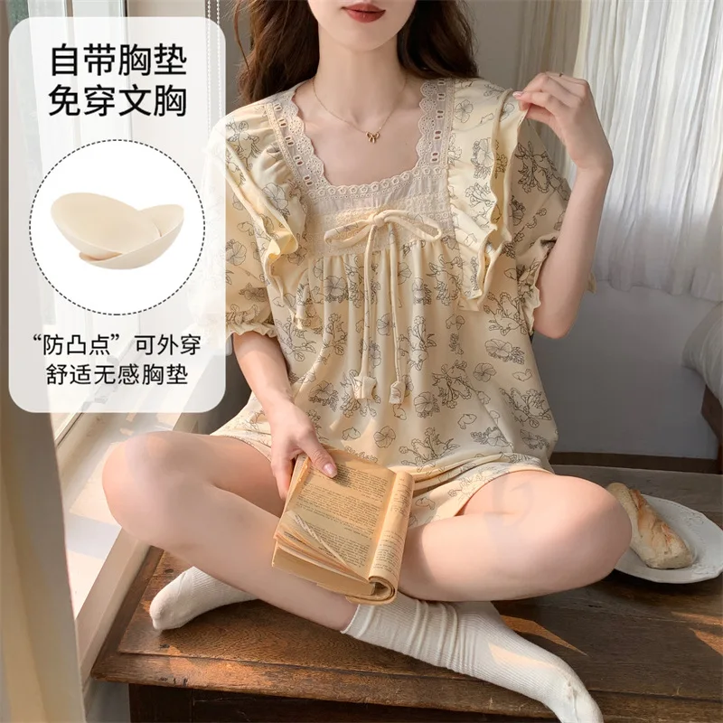 Sleepwear Women's Clothing Suits Summer Thin New Bustier Home Soft Simple Cozy Loose Slim Casual Temperament Casual Breathable