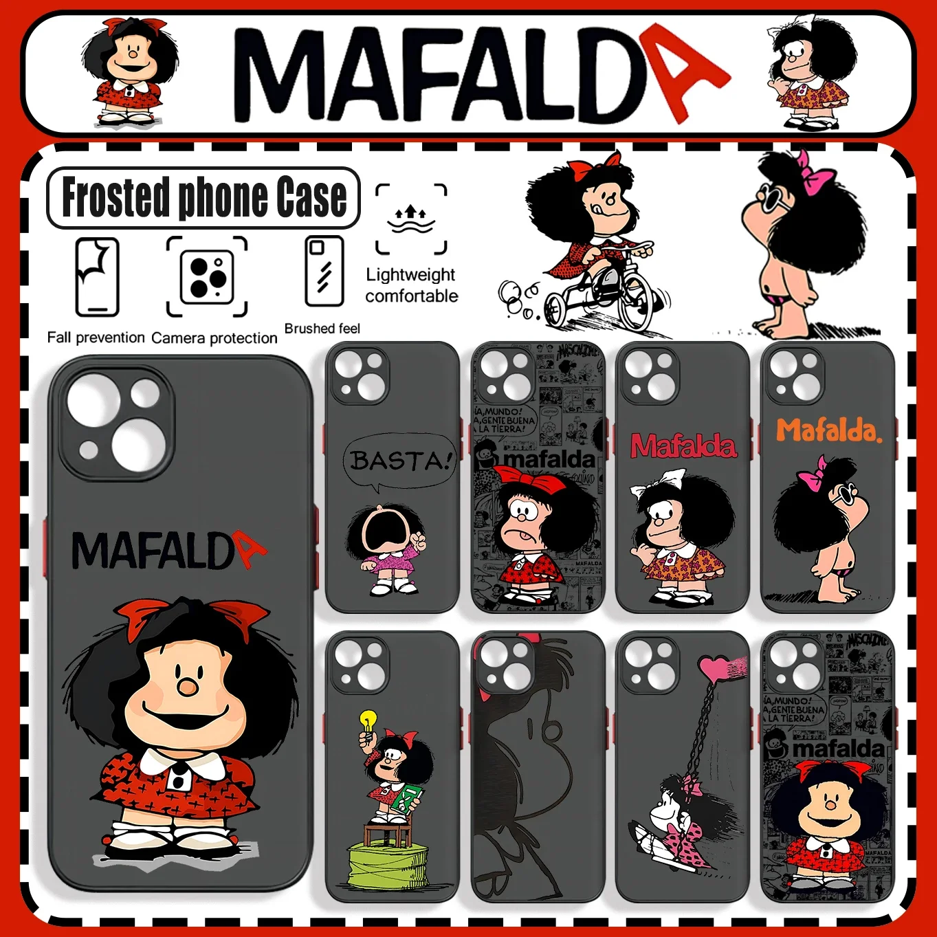 Funda de teléfono linda niña m-mafaldas para Xiaomi Redmi Note 13 12 11 10C 10X 9 9A 9T 9C 8 7 Pro Plus 5G cubierta transparente mate