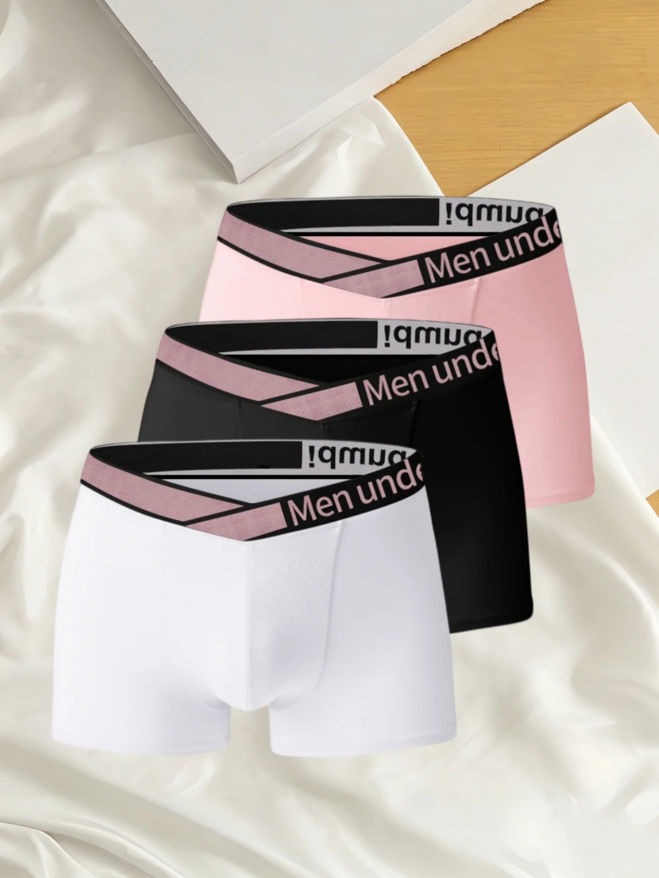 Men's Flat Corner Underwear Cross Contrast Letter Wide Waistband Breathable Comfortable 'Leave No Trace' Design Boxer Briefs
