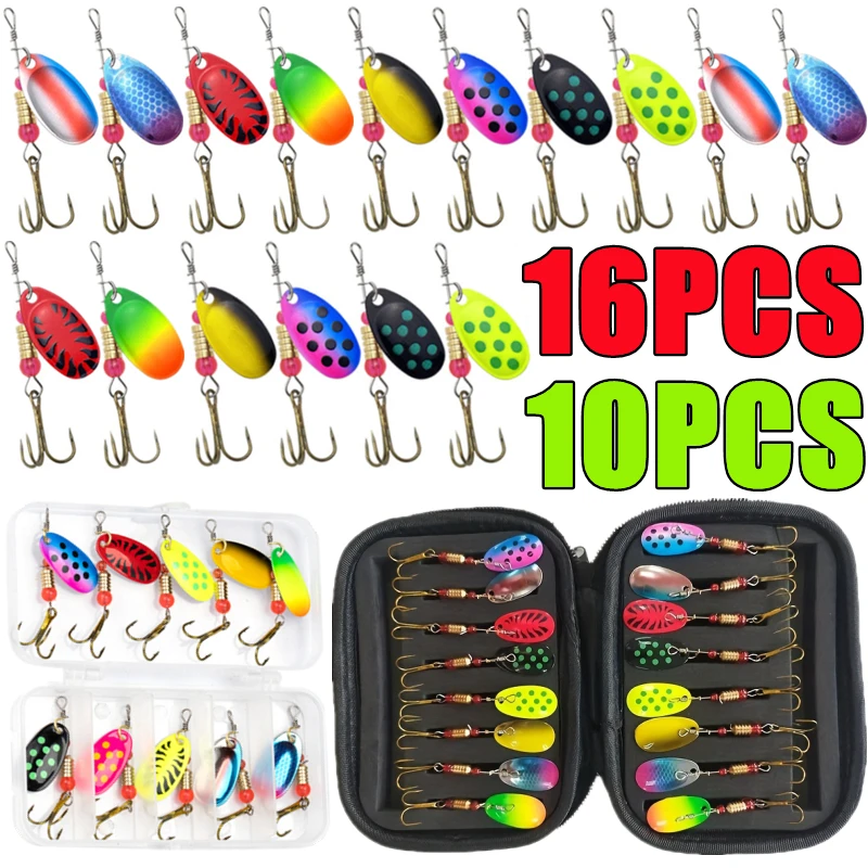 16PCS/10PCS Waterdrop Metal Spoon Spinner Fishing Lure Set with Hook Artificial Bait Kit Crankbaits for Freshwater and Saltwater