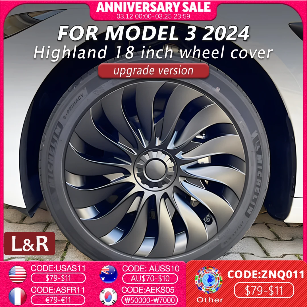 

Комплект из 4 колпаков на 18-дюймовые диски для новой Tesla Model 3 2024 Highland Performance, замена колпаков на колеса, полные накладки на диски, аксессуары