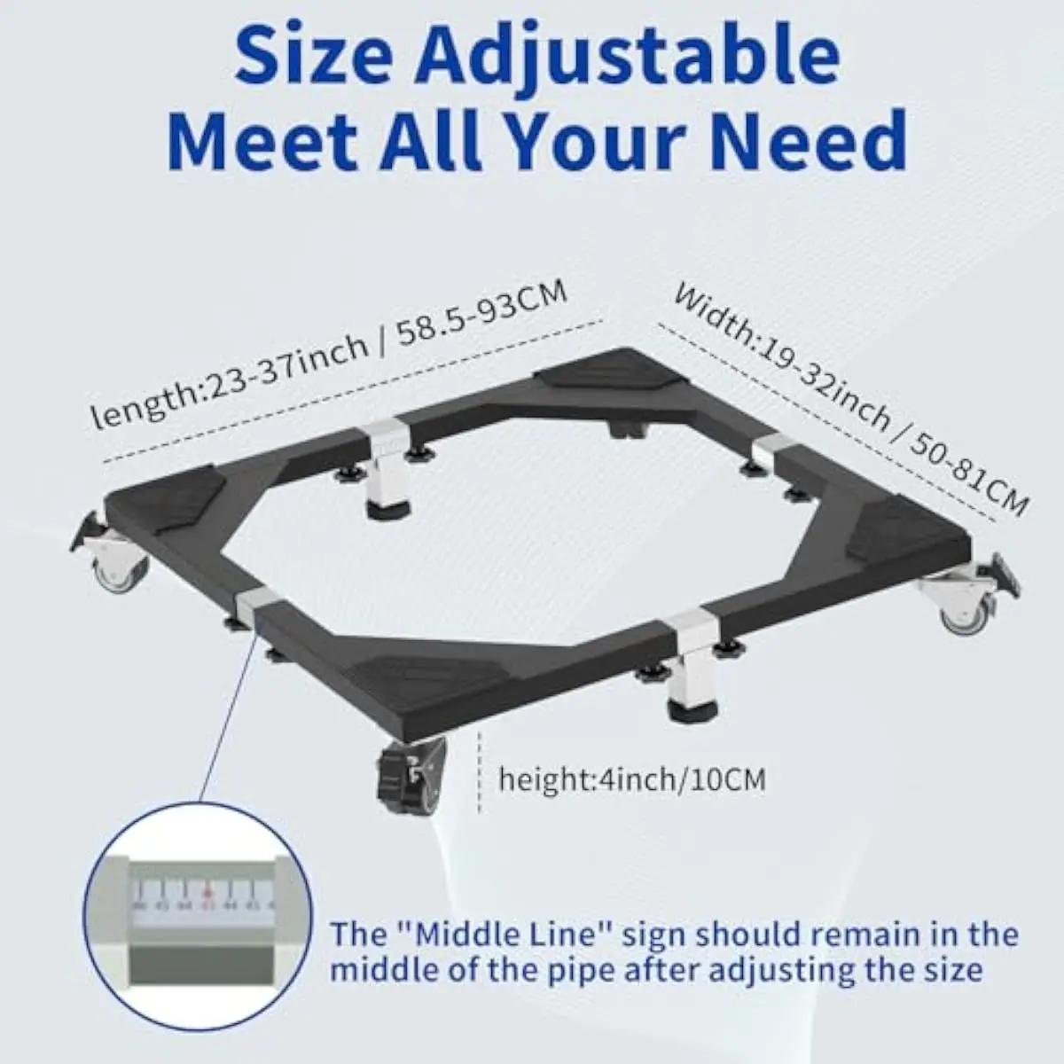 Stainless Steel Adjustable Mobile Appliance Stand for Refrigerators Washers Dryers – 37x32x4 Inch Heavy-Duty Dolly with 360° Swi