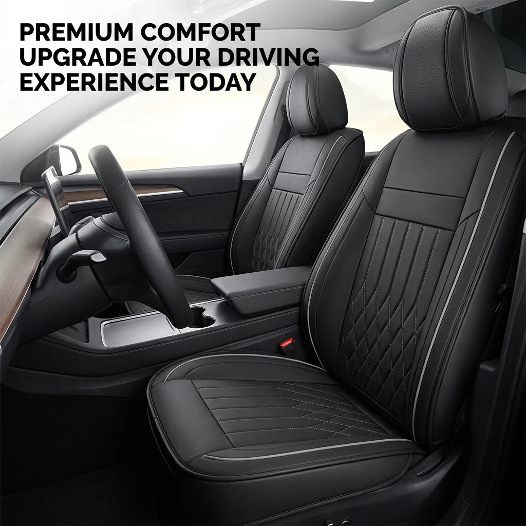 

Black Car Seat Covers – Universal Fit for Sedans & SUVs – Faux Material with Spill Barrier – Keep Your Seats Clean & Protected