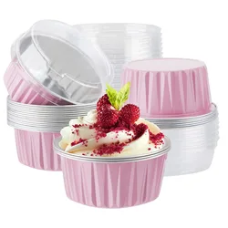 30pcs Baking Cups Aluminum Foil wih Lids, Reusable Cupcake Cups, Desserts Flans, Custard Cake Pudding Jello Cups, Kitchen Tools