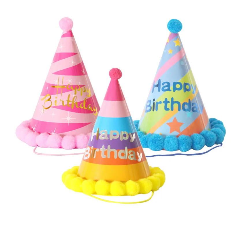 Sombrero de fiesta de cumpleaños para niños, gorros coloridos con pompones para amigos, actividades de fiesta familiar, decoraciones, regalos para niños, XPY, 5 piezas