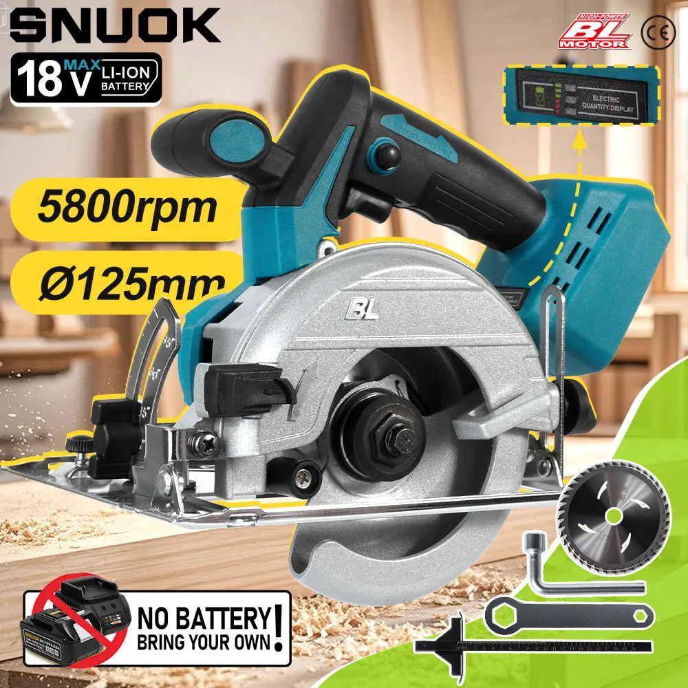 SNUOK 18V Bare Machine Brushless Electric Circular Saw Wireless Woodworking Cutting Power Tool for Makita Battery
