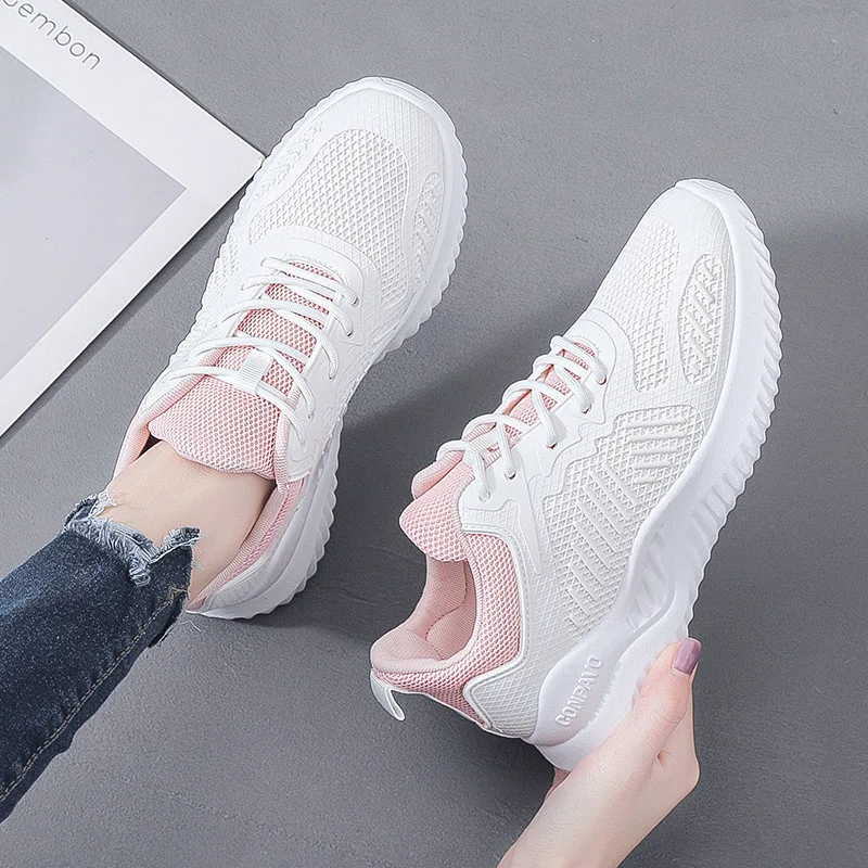 Women's Fashion Vulcanized Shoes Light Color Soft Comfortable Breathable Lightweight Mesh Running Anti-slip Sneakers Sapatos