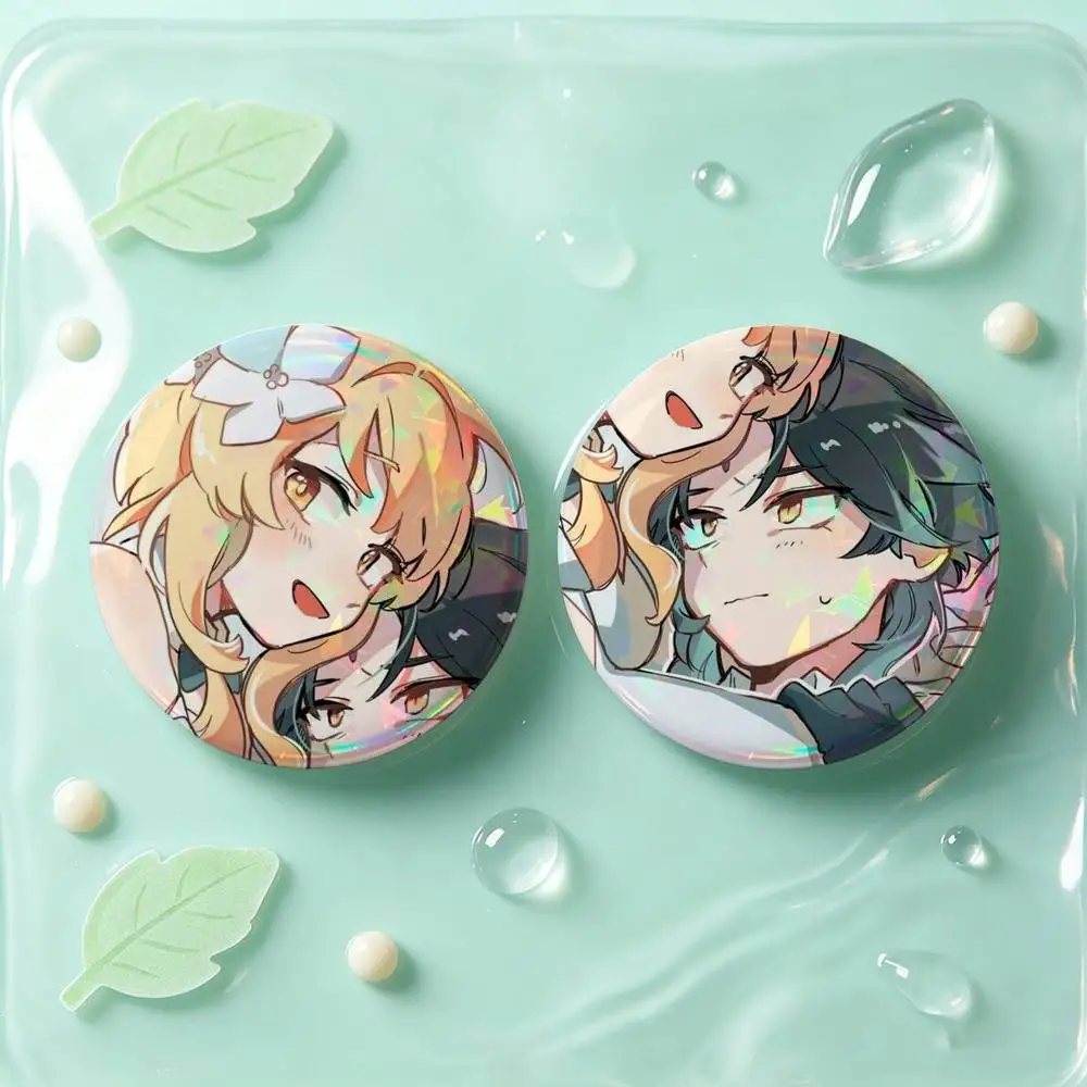 Lumine And Xiao Genshin Badges Button Round Creative Pin Brooch Badge Bag Decor Accessories Fans Collect Friends Gifts