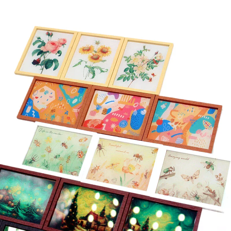 3 Teile/satz Puppenhaus Mini Modernen Stil Illustration Abstrakte Wandbild DIY Mini Möbel Modell Set Spielzeug Wohnzimmer Szene Zubehör