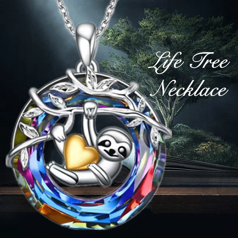 Fashion Creative Heart Hugging Sloth Necklace Crystal Pendant Engagement Necklaces for Women Animal Jewelry Anniversary Gift